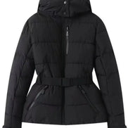 Damen Winterjacke mit Kapuze, Gürtel und wattierter Füllung – Cirella