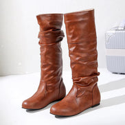 Damen Langschaftstiefel mit Raffung und niedrigem Absatz Elvarenne