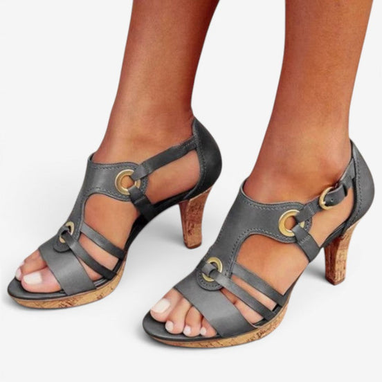 Elviera Damen Sandalen mit Absatz und Schnallenriemen