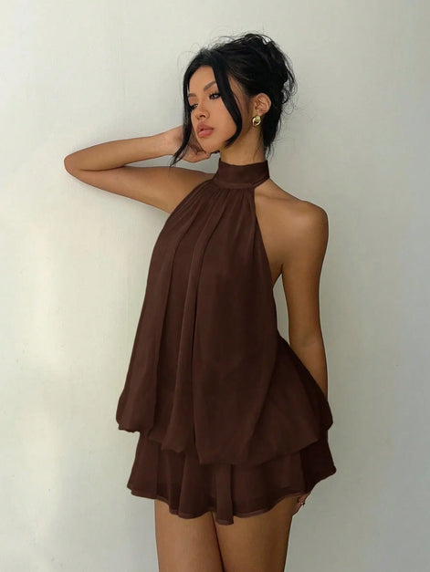 Elanora Damen Chiffonkleid mit Neckholder und Offenem Rücken