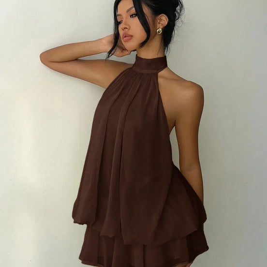 Elanora Damen Chiffonkleid mit Neckholder und Offenem Rücken