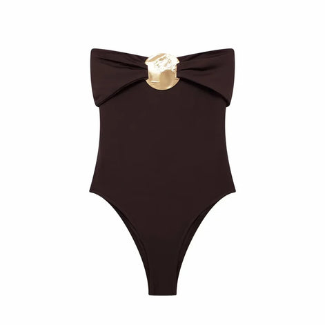 Schulterfreier Damen-Body mit Schleifendetail – Veloura