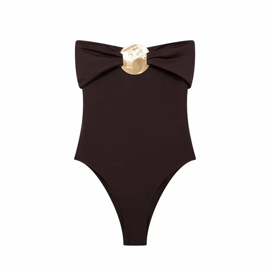 Schulterfreier Damen-Body mit Schleifendetail – Veloura