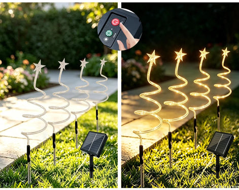 Solar LED Weihnachtsbaum Gartenbeleuchtung im Spiraldesign, 4er-Set mit 8 Lichtmodi – Spiralora