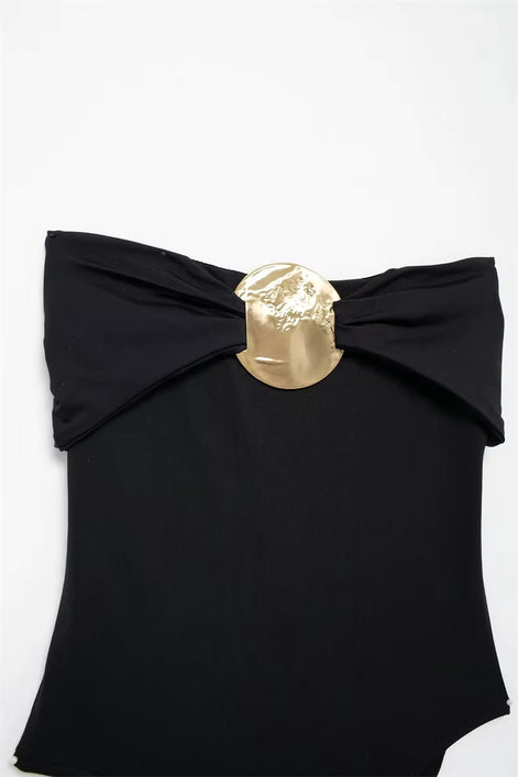 Schulterfreier Damen-Body mit Schleifendetail – Veloura