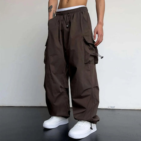 Varento Cargo Hose mit geradem Schnitt und Kordelzug – Freizeit Hose mit Taschen