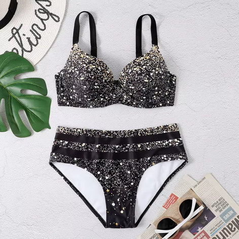 Velanique Damen Bikini Set mit Print und hoher Taille