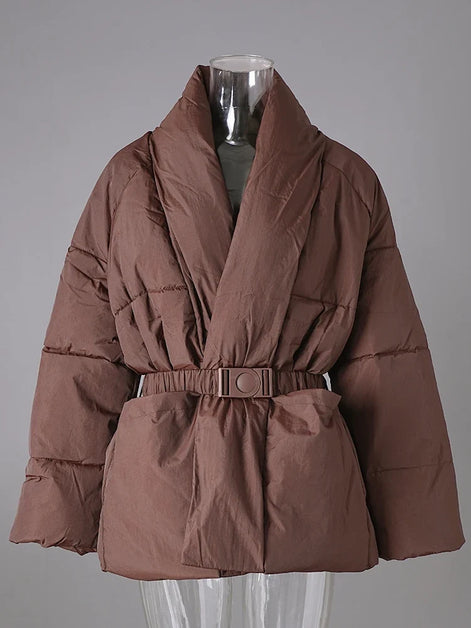 Damen Winterjacke mit Taillengürtel und Taschen Velmaria