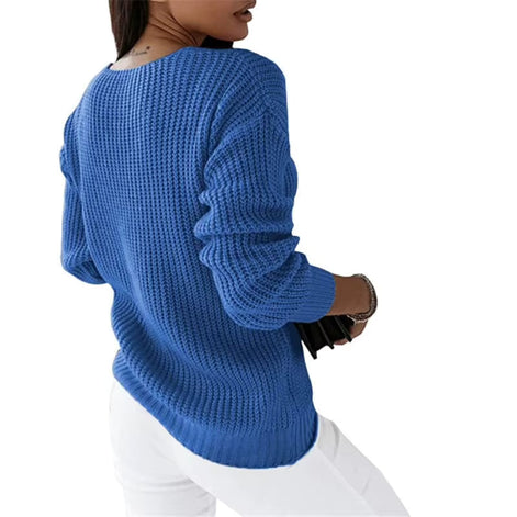 Damen Strickpullover mit V-Ausschnitt und Zopfmuster – Veloriah