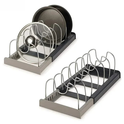 FlexStore Topf- und Pfannenhalter – Ausziehbar mit 6 Trennern und Deckelhalter