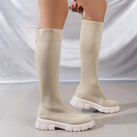 Eloria Damen Kniehohe Boots mit elastischem Schaft und Plateau