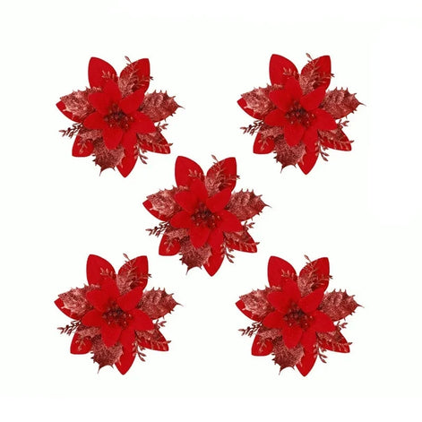 Künstliche Weihnachtsblumen mit Glitzer im 5er-Set – Florenza