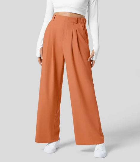 Velmoria Damen Karohose mit weitem Bein und hoher Taille