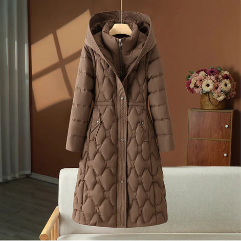 Lange Damen Winterparka mit Kapuze, Reißverschluss und Taschen – Valessa