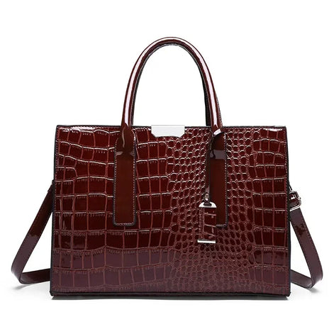 Damen Tote Bag aus PU mit Kroko-Prägung und Reißverschluss