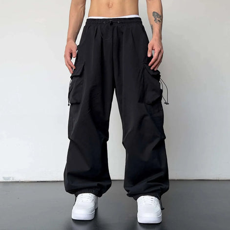 Varento Cargo Hose mit geradem Schnitt und Kordelzug – Freizeit Hose mit Taschen