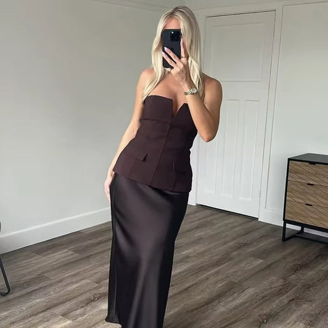 Damen Schulterfreies Crop Top mit Rückenfreiem Design – Soléa