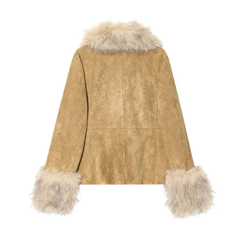 Soréva Damen Blazer in Wildlederoptik mit Kunstfellkragen