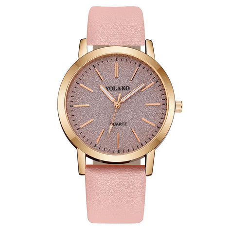 Analoge Damen Quarzuhr mit rundem Gehäuse und Lederarmband