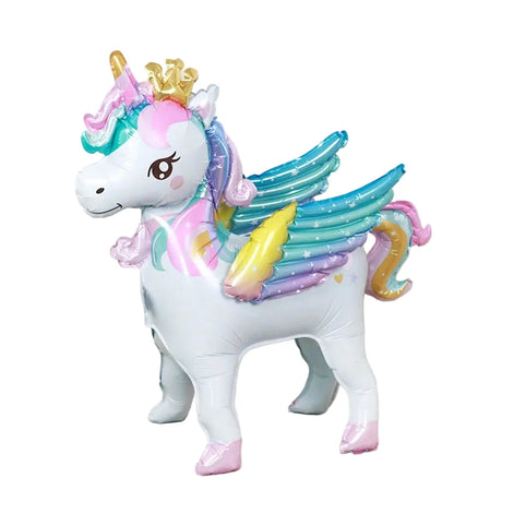 Einhorn Folienballon mit bunten Flügeln, stehende Partydekoration 62 × 29 × 64 cm – Unavella