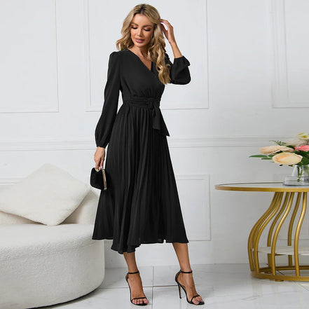 Selmoria Midi Kleid mit V-Ausschnitt und Bindegürtel