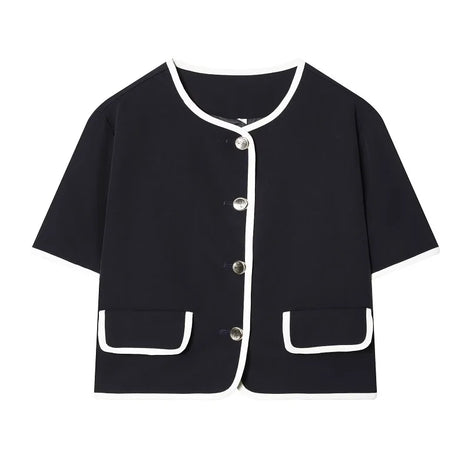 Damen Cropped Blazer mit Kurzarm und Taschen – Elviane