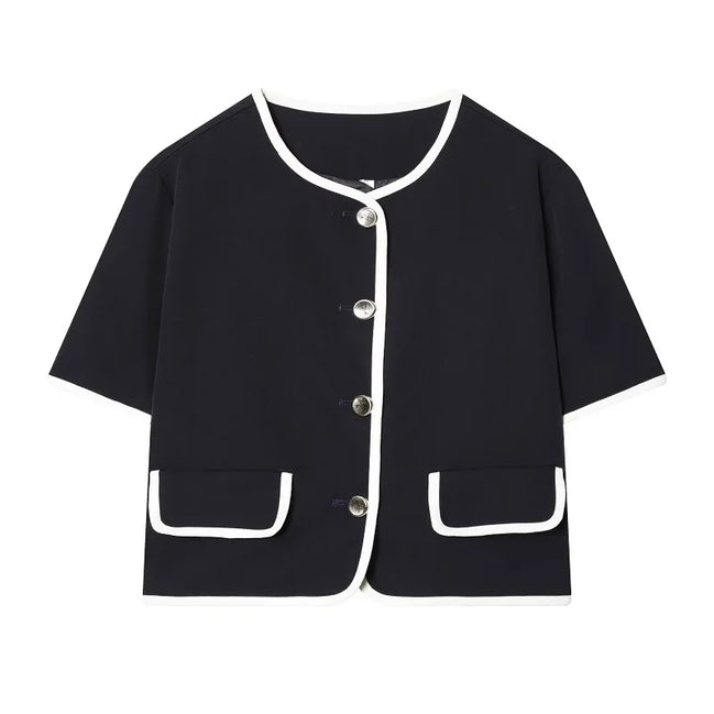 Damen Cropped Blazer mit Kurzarm und Taschen – Elviane