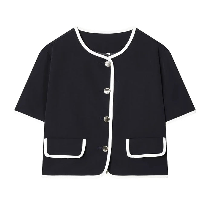 Damen Cropped Blazer mit Kurzarm und Taschen – Elviane