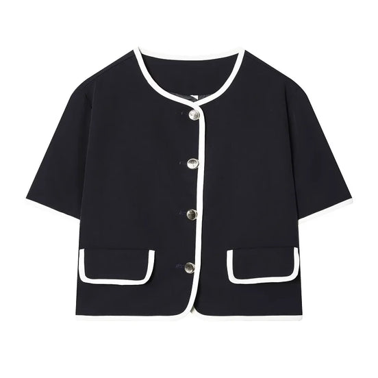 Damen Cropped Blazer mit Kurzarm und Taschen – Elviane