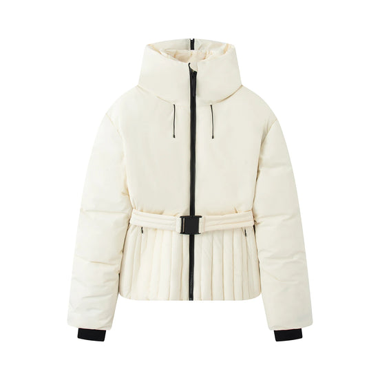Damen Winterjacke mit Kapuze, Gürtel und wattierter Füllung – Virelta