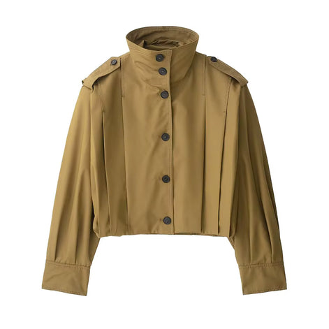 Velmora Damen Bomberjacke mit Plissee und Stehkragen