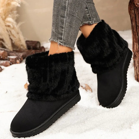 Damen Winterstiefeletten aus Wildleder mit Plüschfutter und Rippbund – Suvelina