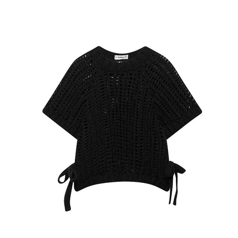Avelisse Damen Strickpullover mit Schleife und Kurzen Ärmeln