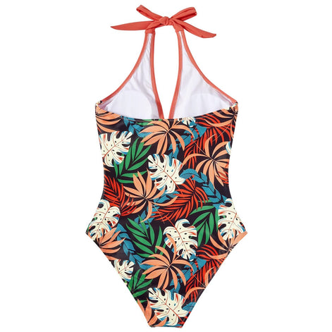 Elmarella Damen Badeanzug mit Halterneck und Taillendetails