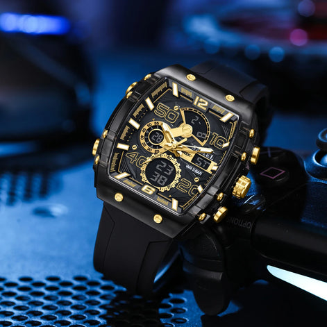 Herren Armbanduhr mit Analog-Digital-Anzeige und LED-Beleuchtung