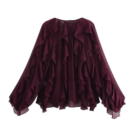 Lorevia Damen Chiffonbluse mit Volants und V-Ausschnitt