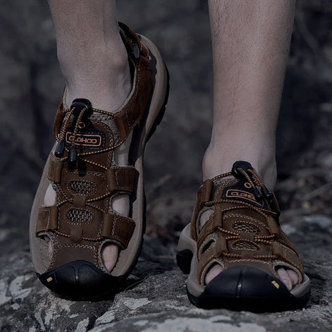 Veltrano Herren Ledersandalen mit Klettverschluss