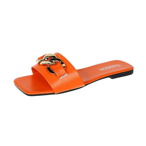Damen-Sandalen mit Metallkette und flacher Sohle – Auréline