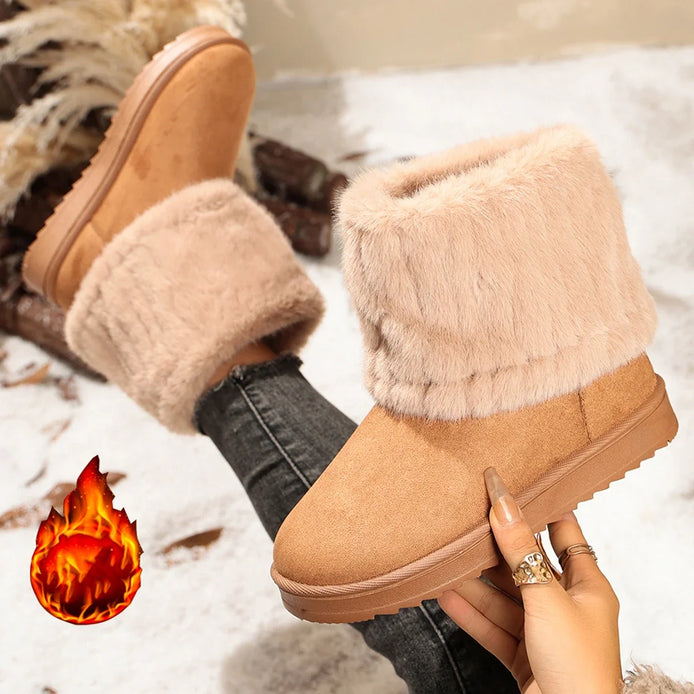 Damen Winterstiefeletten aus Wildleder mit Plüschfutter und Rippbund – Suvelina