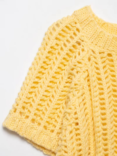 Avelisse Damen Strickpullover mit Schleife und Kurzen Ärmeln