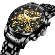 Virexon Herren Armbanduhr mit mechanischem Uhrwerk und Skelett-Zifferblatt