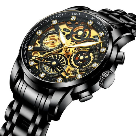 Virexon Herren Armbanduhr mit mechanischem Uhrwerk und Skelett-Zifferblatt