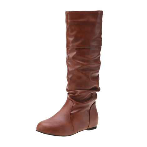 Damen Langschaftstiefel mit Raffung und niedrigem Absatz Elvarenne