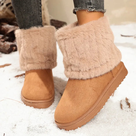 Damen Winterstiefeletten aus Wildleder mit Plüschfutter und Rippbund – Suvelina