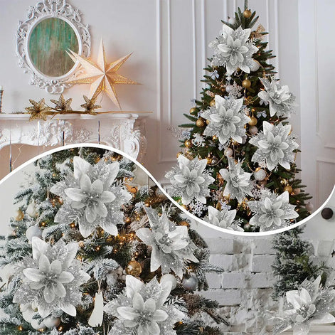 Künstliche Weihnachtsblumen mit Glitzer im 5er-Set – Florenza