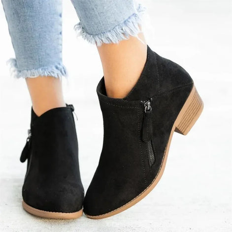 Zorella Damen Ankle Boots mit Reißverschluss und Blockabsatz