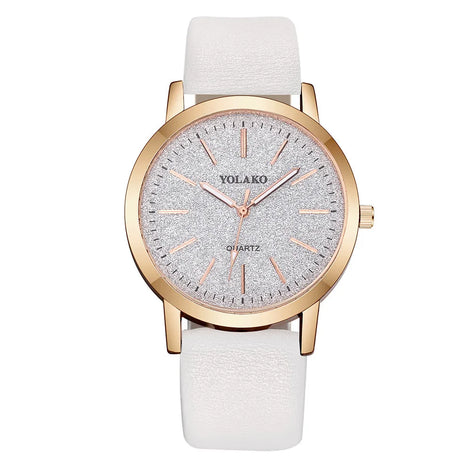 Analoge Damen Quarzuhr mit rundem Gehäuse und Lederarmband