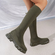Eloria Damen Kniehohe Boots mit elastischem Schaft und Plateau