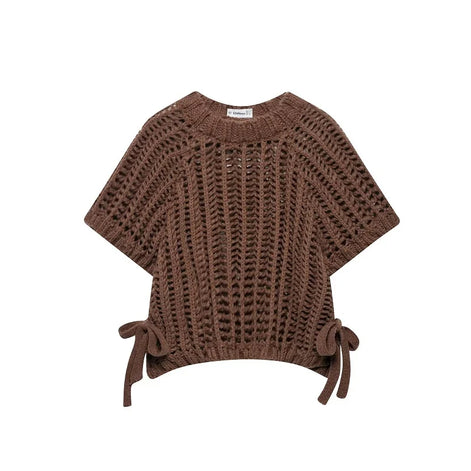Avelisse Damen Strickpullover mit Schleife und Kurzen Ärmeln