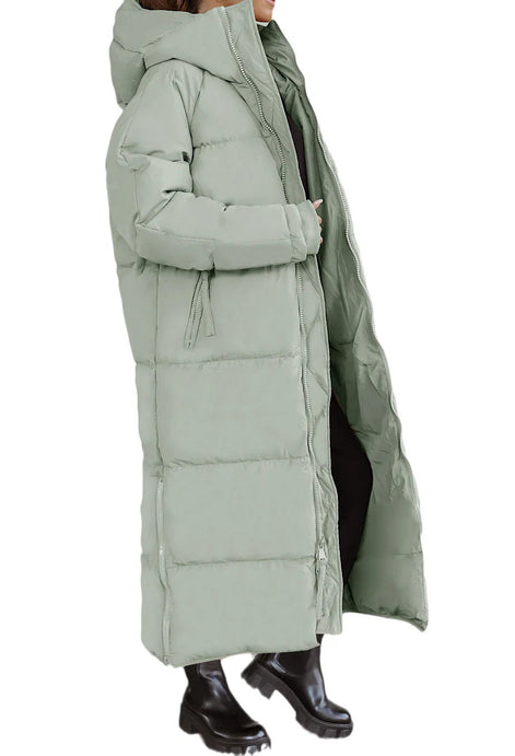 Lange Damen Steppjacke mit Kapuze und Reißverschluss – Velmira